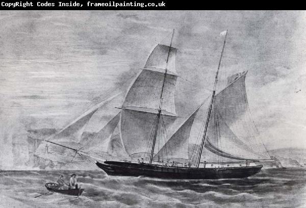Frederick Garling Shooner in full sail,leaving Sydney Harbour